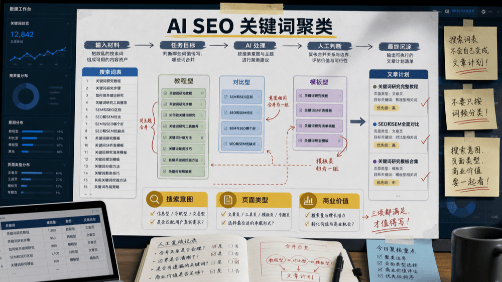 AI SEO 关键词聚类宣传图