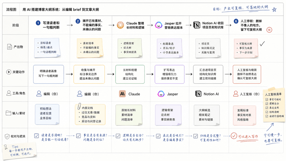 AI 搭建博客大纲系统技术流程图