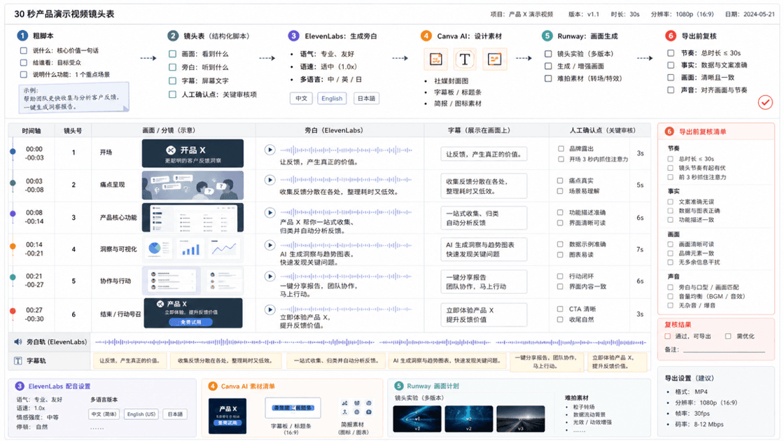 AI 产品演示视频规划技术流程图
