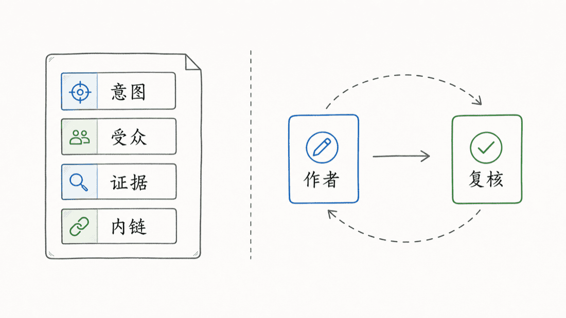 AI SEO 文章简报模板字段和交接示意图