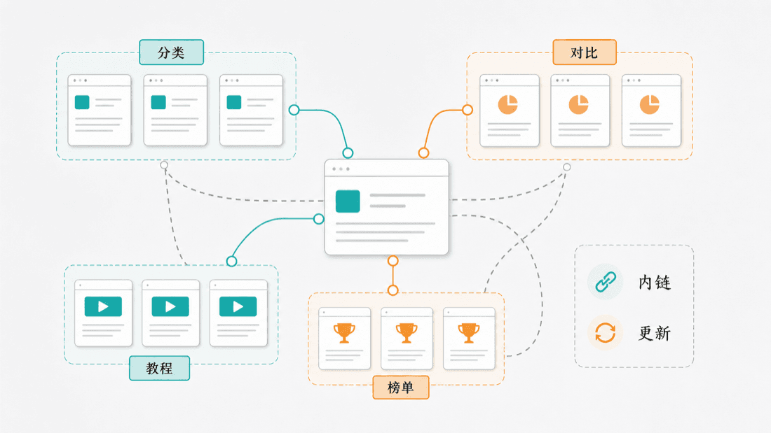 工具导航站 AI SEO 页面聚类和站内链接图