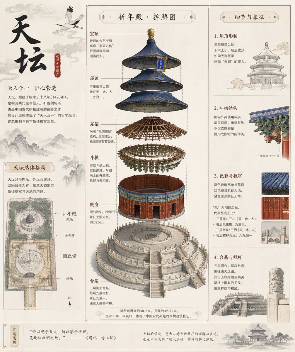 天坛古建拆解全图提示词生成图