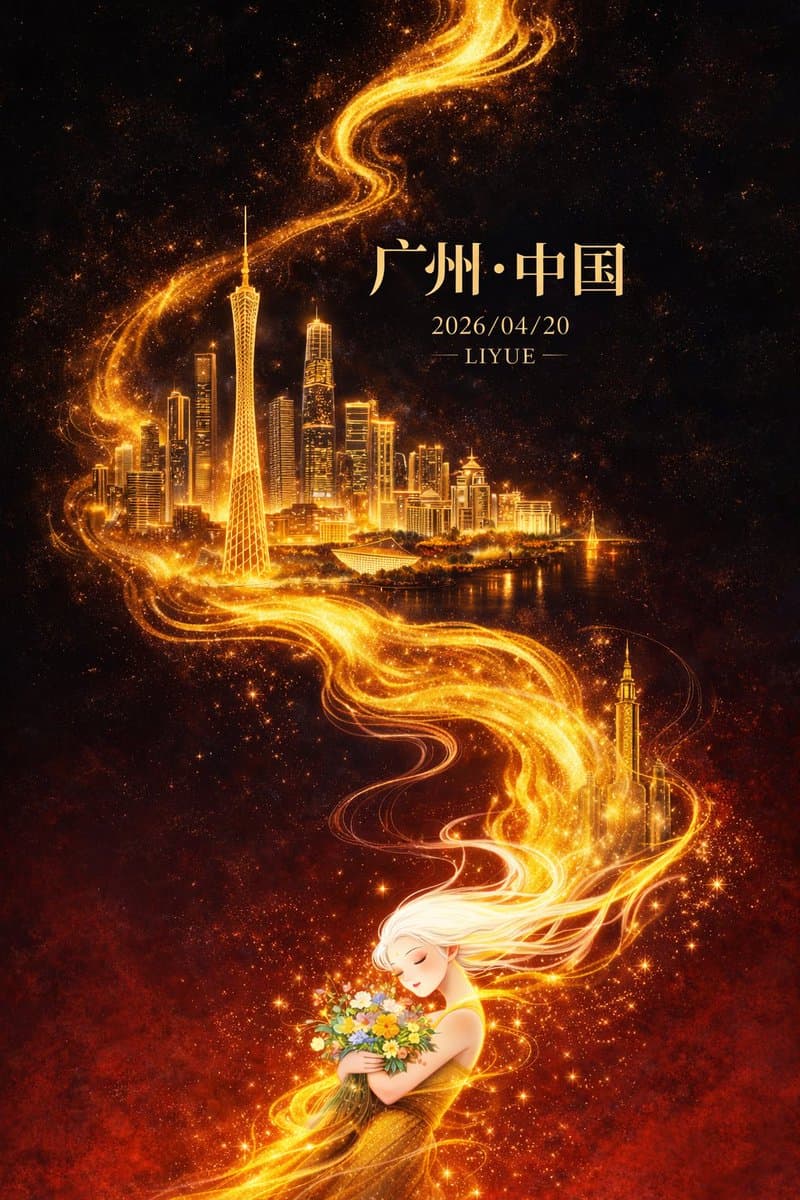 鎏金广州塔的东方奇幻海报提示词生成图