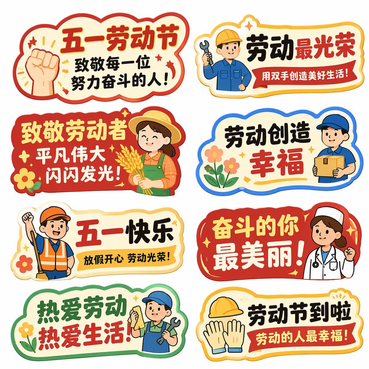 五一劳动节手举牌创意设计集提示词生成图