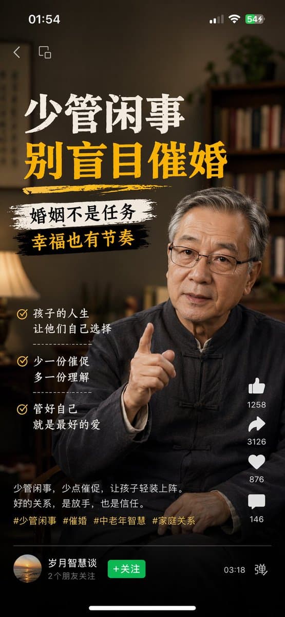 拒绝盲目催婚的暖心视频号截图提示词生成图