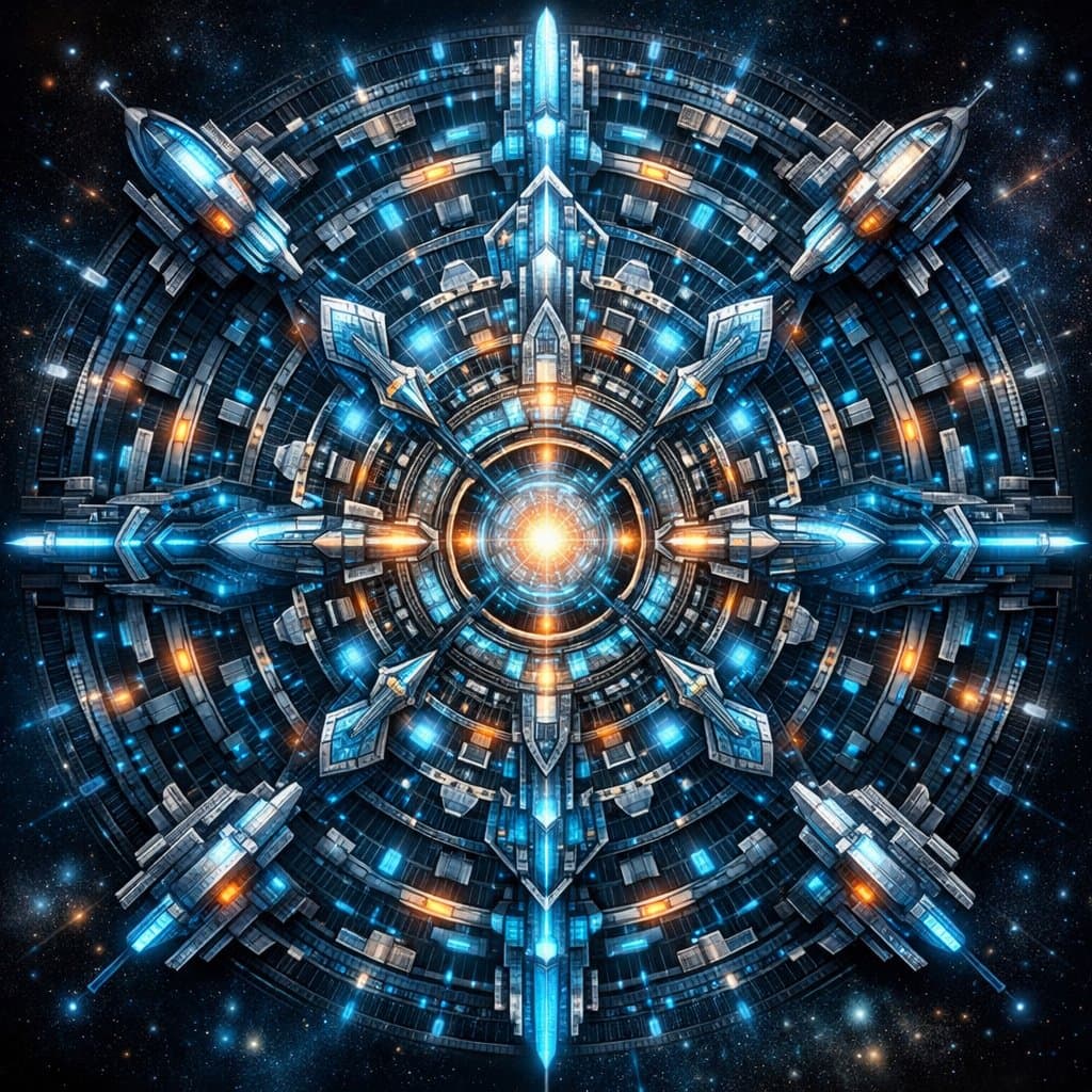 赛博朋克科幻曼荼罗提示词生成图
