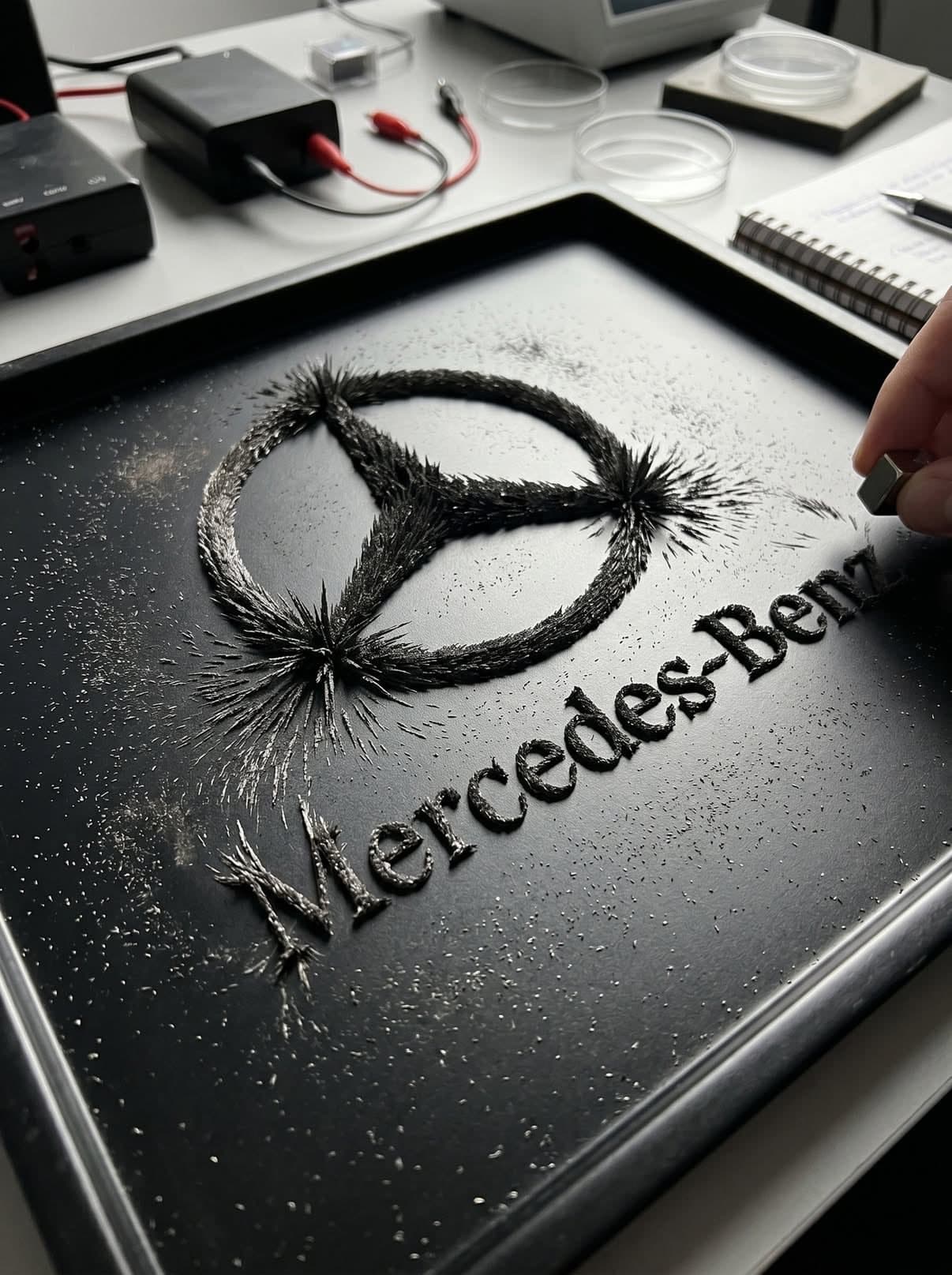 磁场铁粉 Logo 物理成像提示词生成图