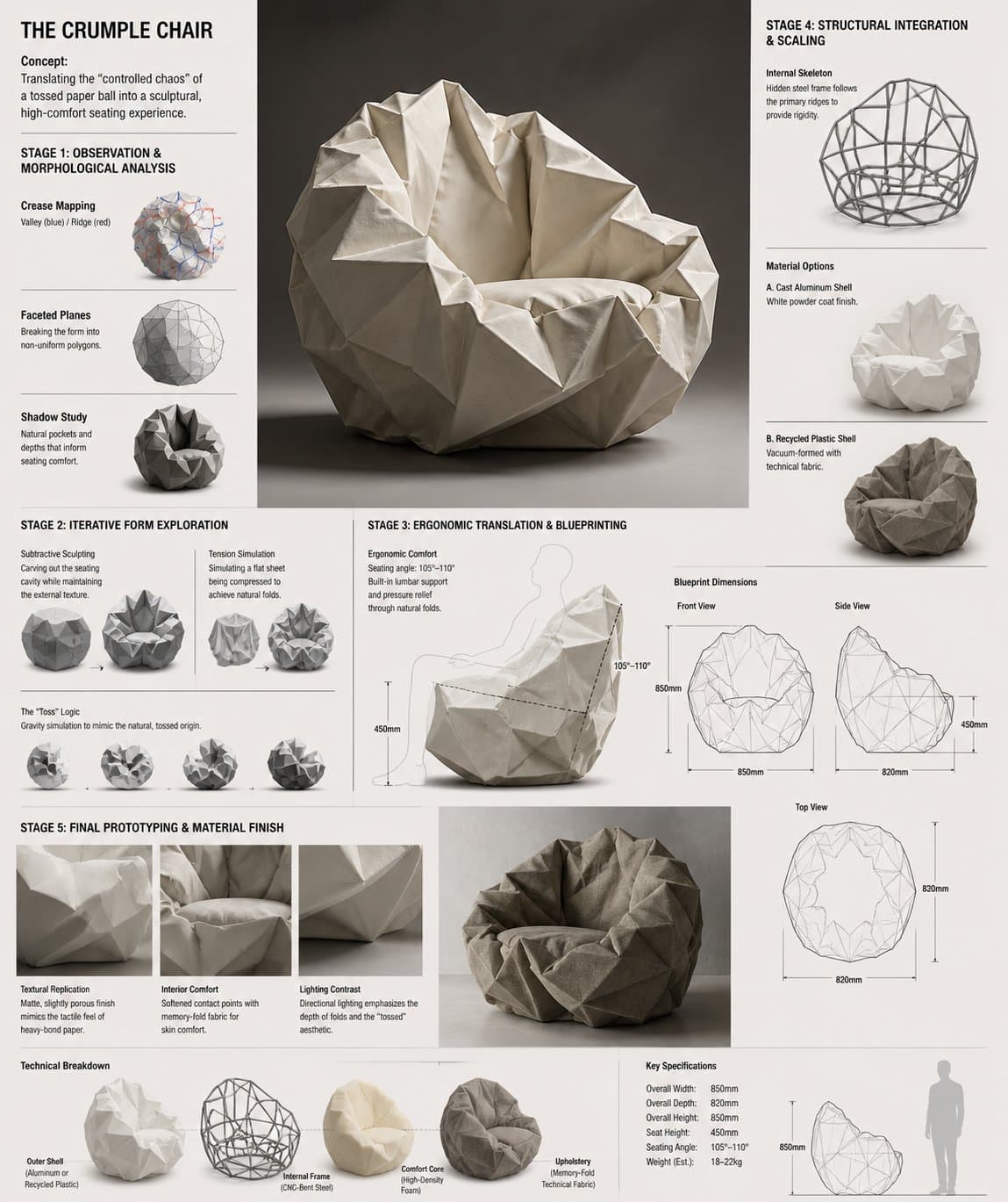 Crumple Chair 概念沙发研发板提示词生成图