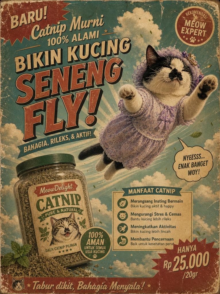 复古印尼猫薄荷广告提示词生成图
