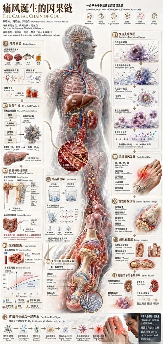 痛风诞生的因果链提示词生成图