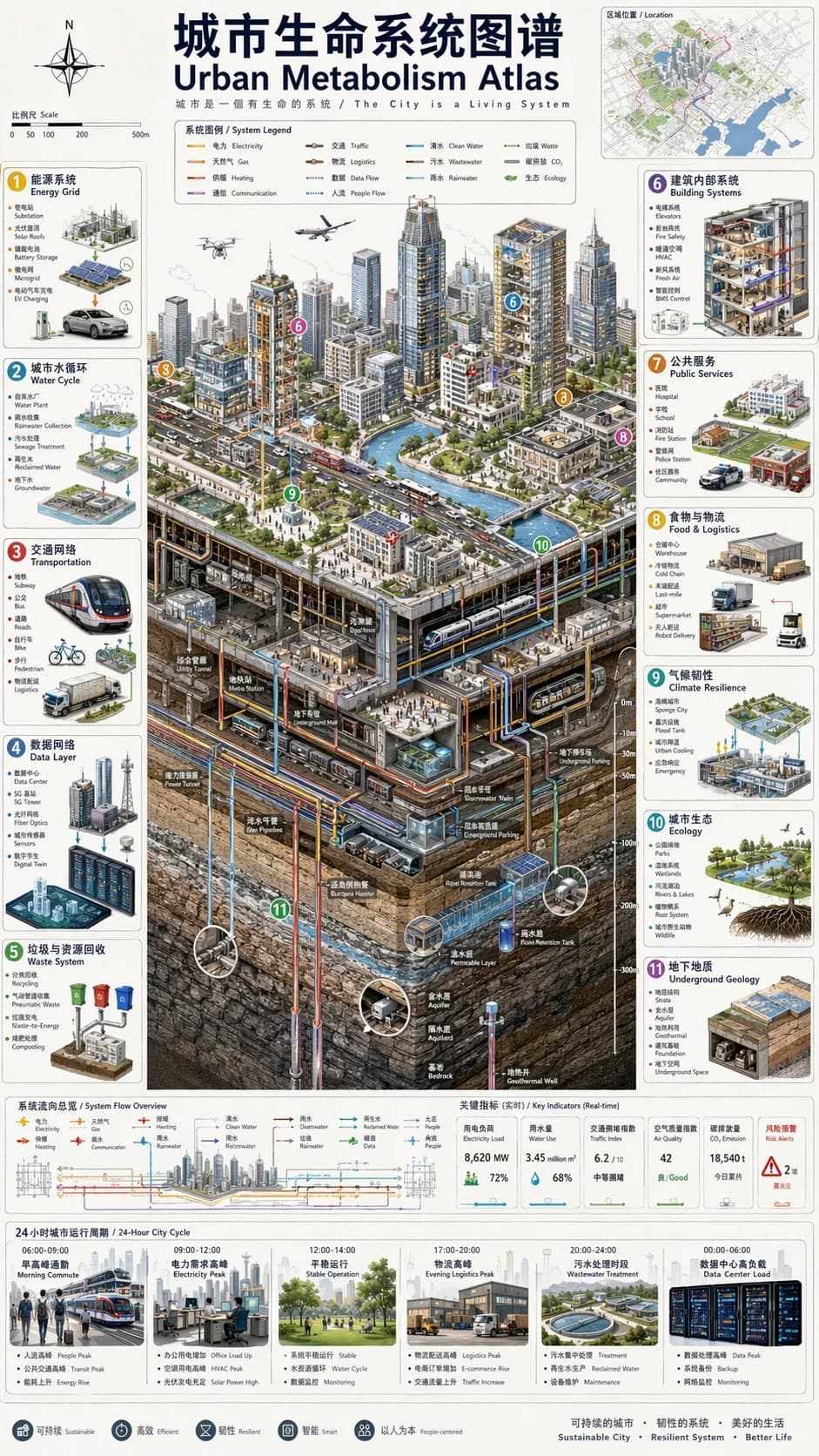 城市生命系统图谱提示词生成图